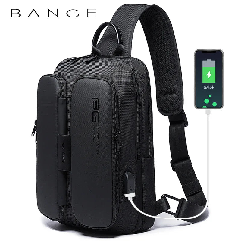 Men's Chest Pack Casual Crossbody Bags Male USB Charging Shoulder Bag Oxford Messenger Bag Waterproof Large Capacity Chest Bag