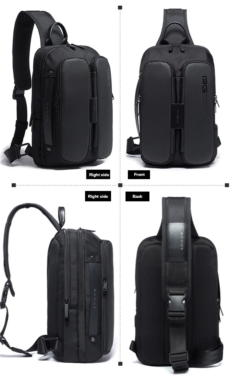 Men's Chest Pack Casual Crossbody Bags Male USB Charging Shoulder Bag Oxford Messenger Bag Waterproof Large Capacity Chest Bag