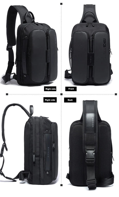 Men's Chest Pack Casual Crossbody Bags Male USB Charging Shoulder Bag Oxford Messenger Bag Waterproof Large Capacity Chest Bag