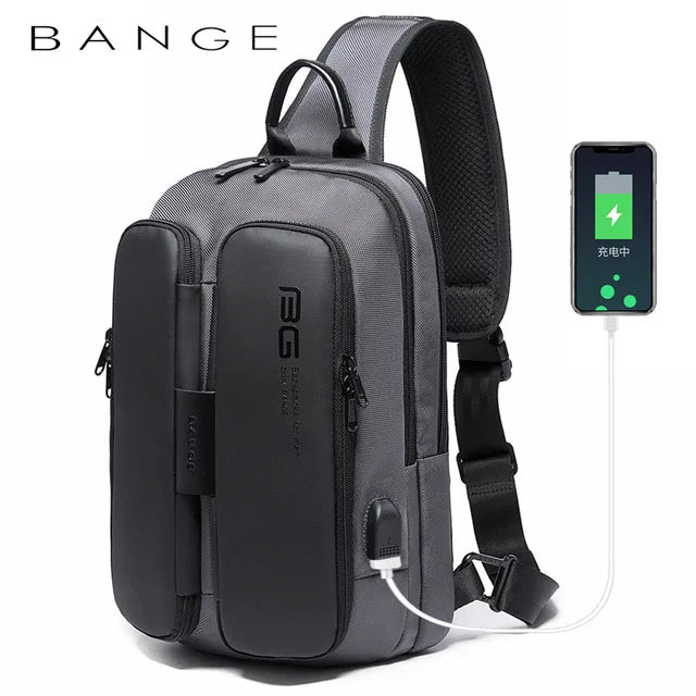 Men's Chest Pack Casual Crossbody Bags Male USB Charging Shoulder Bag Oxford Messenger Bag Waterproof Large Capacity Chest Bag