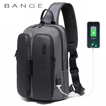 Men's Chest Pack Casual Crossbody Bags Male USB Charging Shoulder Bag Oxford Messenger Bag Waterproof Large Capacity Chest Bag