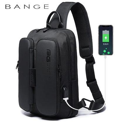 Men's Chest Pack Casual Crossbody Bags Male USB Charging Shoulder Bag Oxford Messenger Bag Waterproof Large Capacity Chest Bag