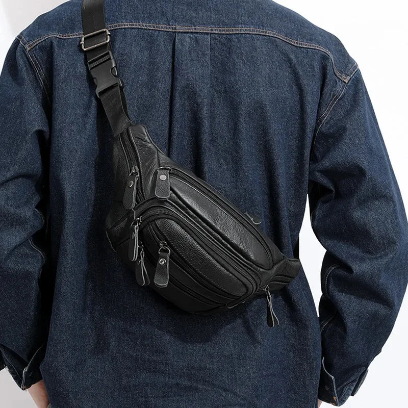 Men's Chest s Crossbody Shoulder Man Male Leather Waist Pack Sling Bag For Outdoor Sports Belt Pouch Small