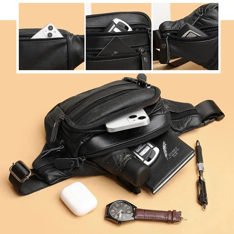 Men's Chest s Crossbody Shoulder Man Male Leather Waist Pack Sling Bag For Outdoor Sports Belt Pouch Small