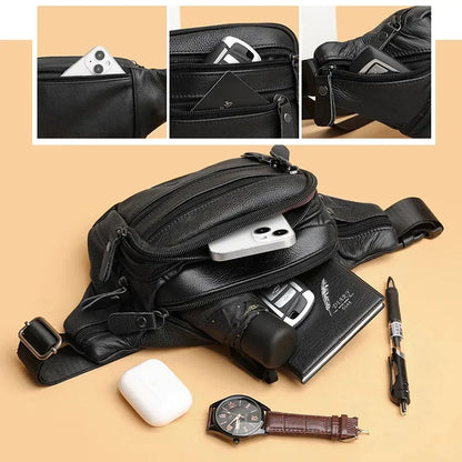 Men's Chest s Crossbody Shoulder Man Male Leather Waist Pack Sling Bag For Outdoor Sports Belt Pouch Small