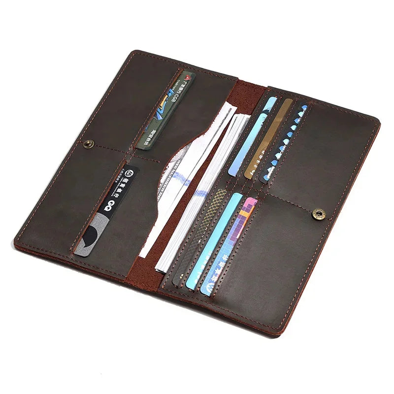 Men's Cowhide Wallets Coin Purses Business Casual Long Clutches Leather Money Clip Male Card Holder Bag High Capacity Fashion