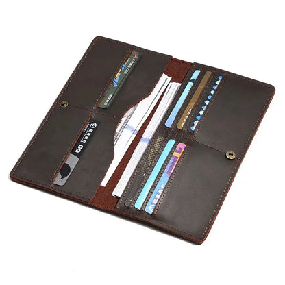 Men's Cowhide Wallets Coin Purses Business Casual Long Clutches Leather Money Clip Male Card Holder Bag High Capacity Fashion