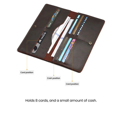 Men's Cowhide Wallets Coin Purses Business Casual Long Clutches Leather Money Clip Male Card Holder Bag High Capacity Fashion
