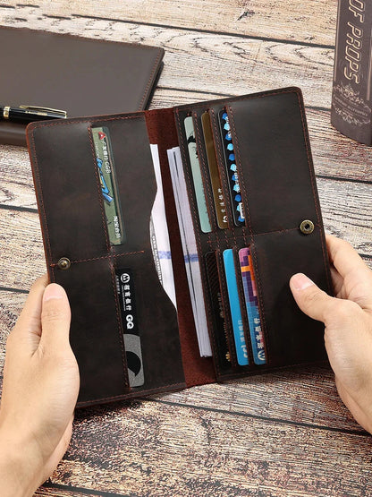 Men's Cowhide Wallets Coin Purses Business Casual Long Clutches Leather Money Clip Male Card Holder Bag High Capacity Fashion