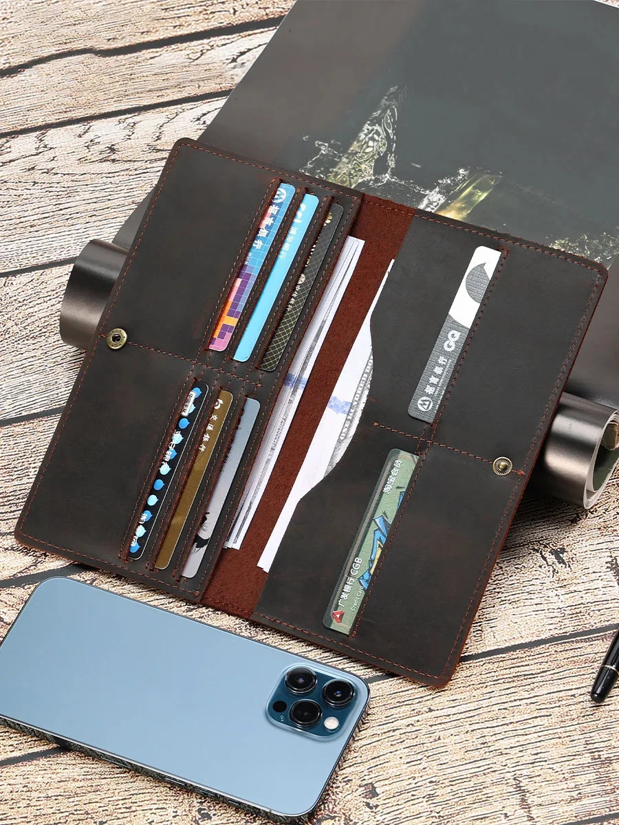 Men's Cowhide Wallets Coin Purses Business Casual Long Clutches Leather Money Clip Male Card Holder Bag High Capacity Fashion