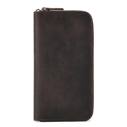 Men's Crazy Horse Leather Long wallet Zip Around genuine leather Aallet Phone Case Purse With Coin 4 Interlayer Pocket