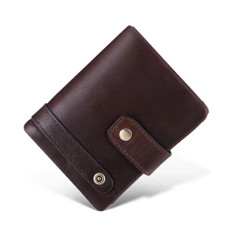 Men's Crazy Horse Skin Short Style Top Quality Cow Genuine Leather Male Purse Vintage Fashion Design Cowhide Wallets