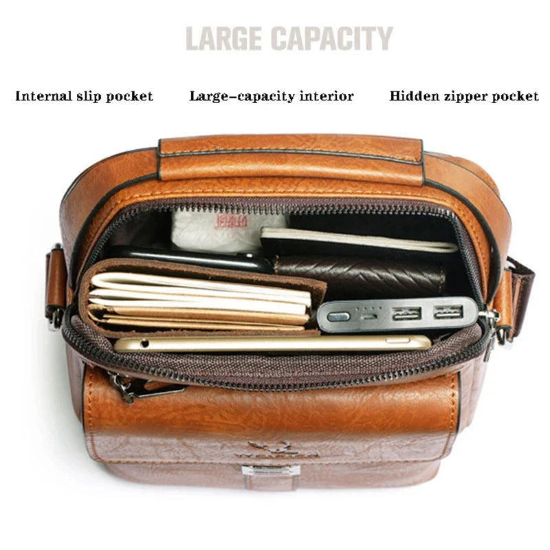 Men's Fashion PU Leather Business Anti-theft Shoulder Bags Waterproof Crossbody Sling Bag Handbag Travel Messenger Pack For Male