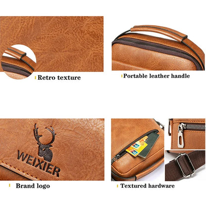 Men's Fashion PU Leather Business Anti-theft Shoulder Bags Waterproof Crossbody Sling Bag Handbag Travel Messenger Pack For Male