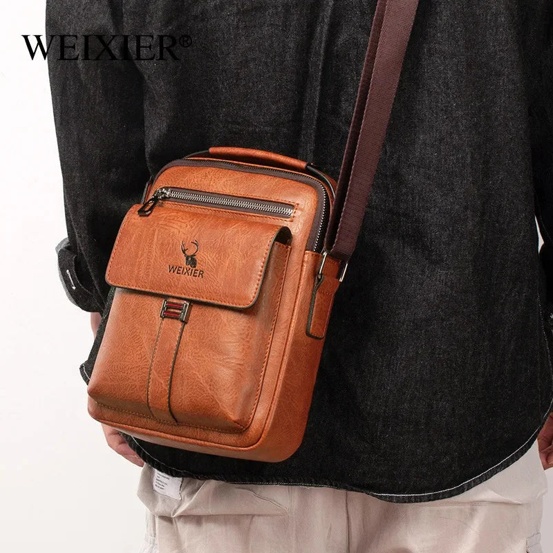 Men's Fashion PU Leather Business Anti-theft Shoulder Bags Waterproof Crossbody Sling Bag Handbag Travel Messenger Pack For Male