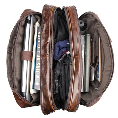 Men's Genuine Leather Briefcase Luxury Men Real Cowhide Handbag Multi-Functional Shoulder Male Large Capacity Travel Bag