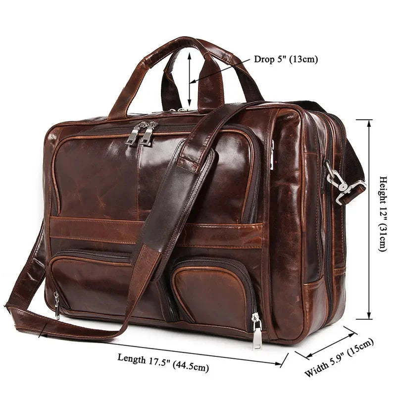 Men's Genuine Leather Briefcase Luxury Men Real Cowhide Handbag Multi-Functional Shoulder Male Large Capacity Travel Bag