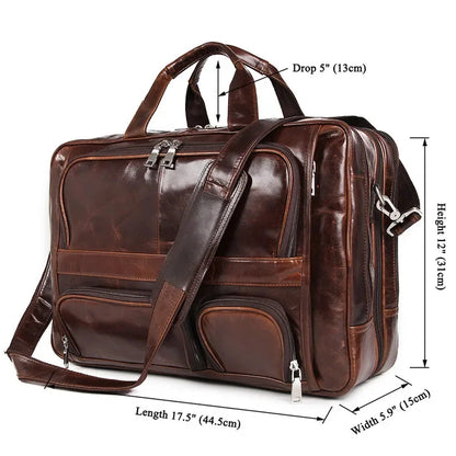 Men's Genuine Leather Briefcase Luxury Men Real Cowhide Handbag Multi-Functional Shoulder Male Large Capacity Travel Bag