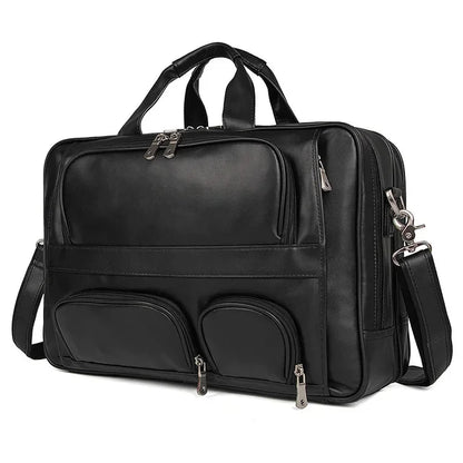 Men's Genuine Leather Briefcase Luxury Men Real Cowhide Handbag Multi-Functional Shoulder Male Large Capacity Travel Bag