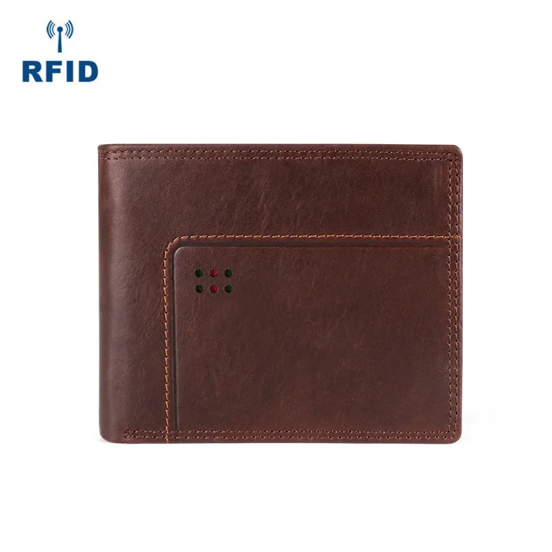 Men's Genuine Leather Crazy Horse Skin Business Retro Horizontal Wallet Male Slim RFID Multi Card Man Purse Fashion
