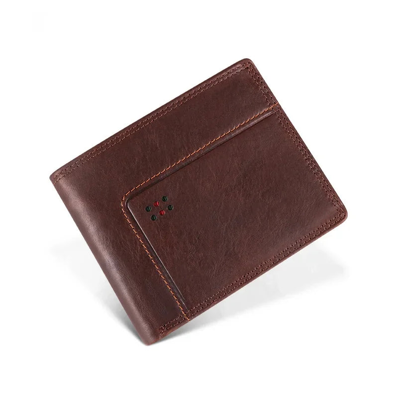 Men's Genuine Leather Crazy Horse Skin Business Retro Horizontal Wallet Male Slim RFID Multi Card Man Purse Fashion