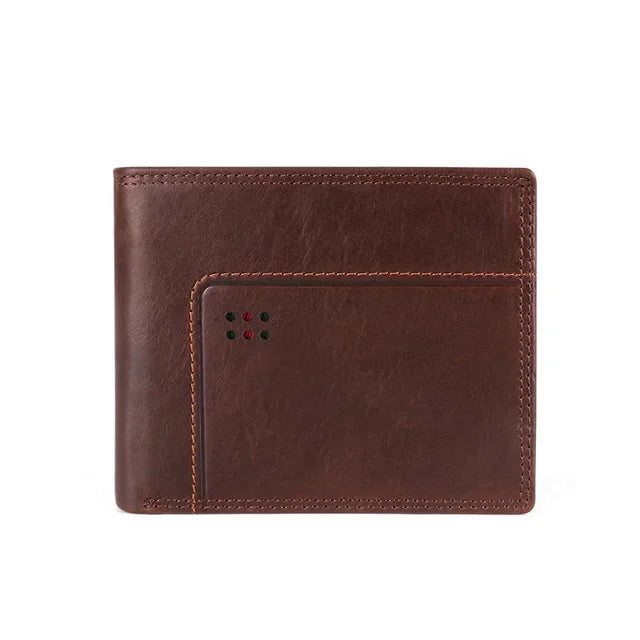 Men's Genuine Leather Crazy Horse Skin Business Retro Horizontal Wallet Male Slim RFID Multi Card Man Purse Fashion