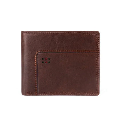 Men's Genuine Leather Crazy Horse Skin Business Retro Horizontal Wallet Male Slim RFID Multi Card Man Purse Fashion