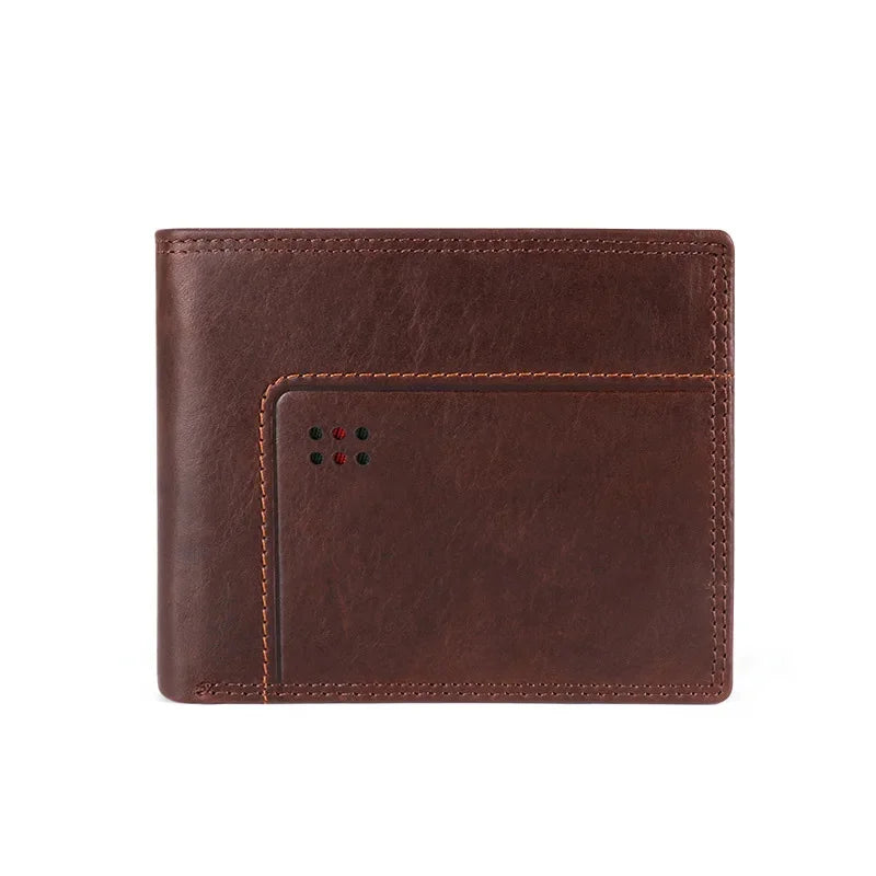 Men's Genuine Leather Crazy Horse Skin Business Retro Horizontal Wallet Male Slim RFID Multi Card Man Purse Fashion