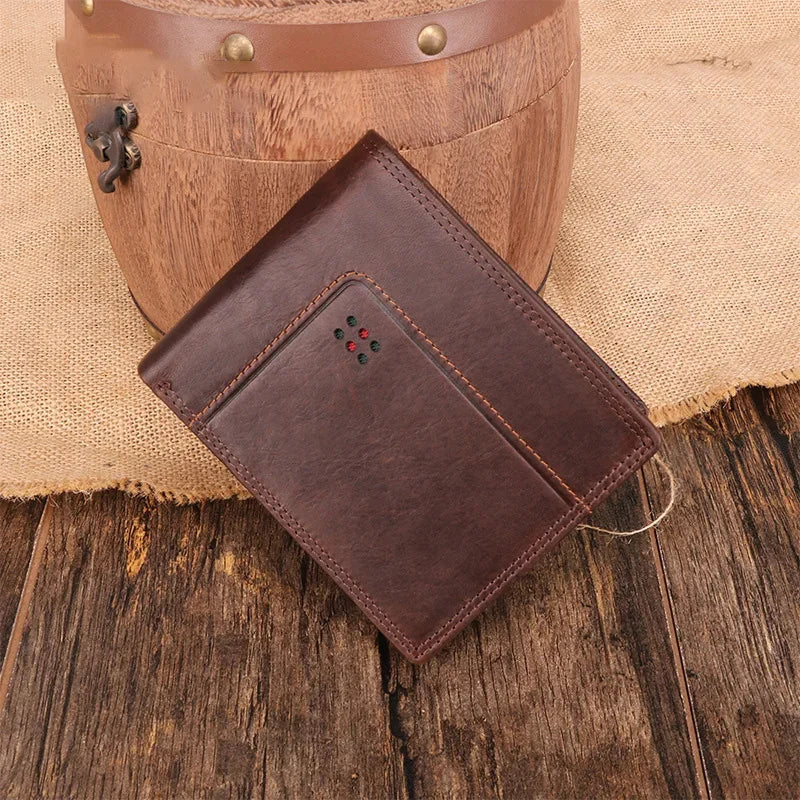 Men's Genuine Leather Crazy Horse Skin Business Retro Horizontal Wallet Male Slim RFID Multi Card Man Purse Fashion