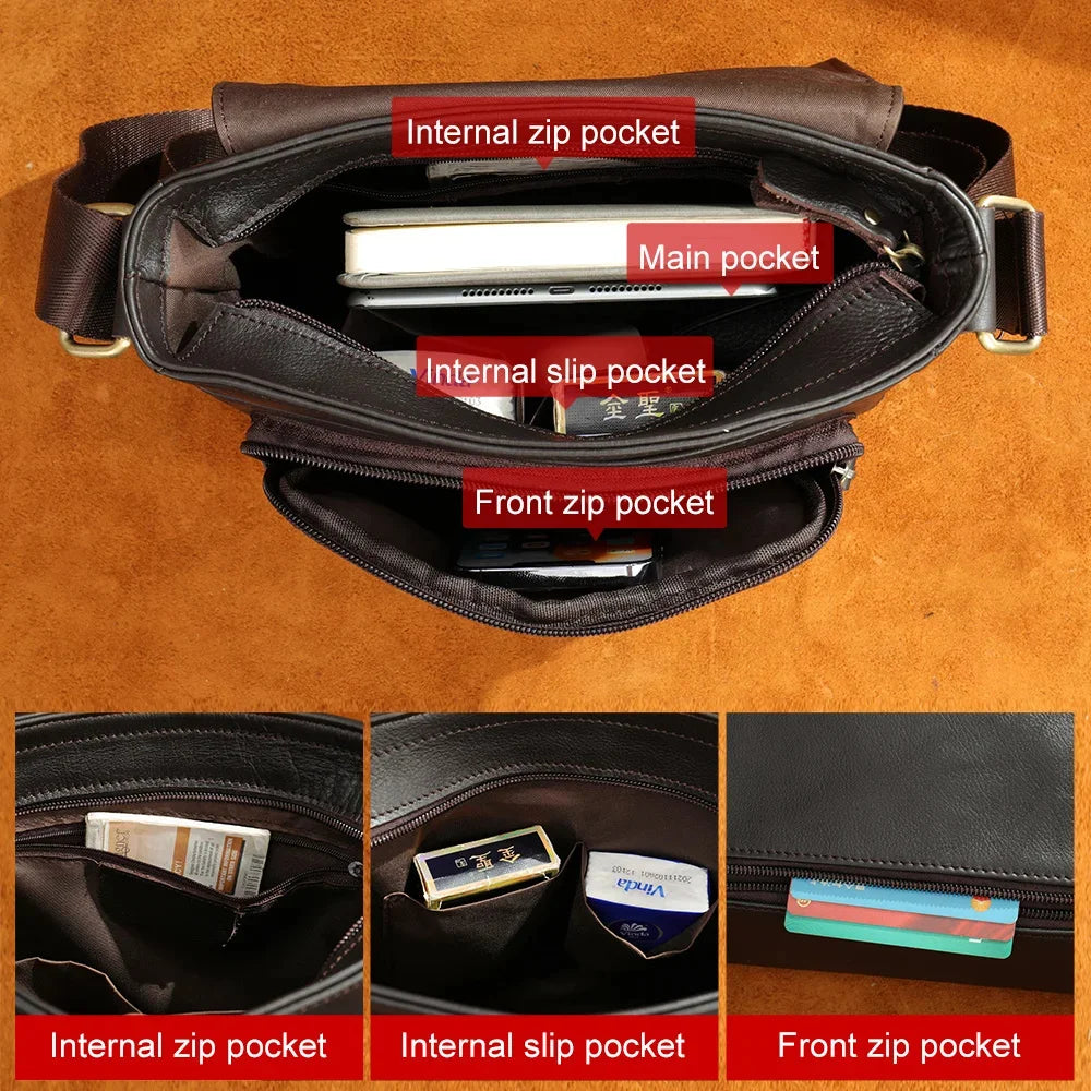 Men's Genuine Leather Messenger Bag Crossbody Shoulder Bags Male Casual Handbag Men Sling Pack For Work Business