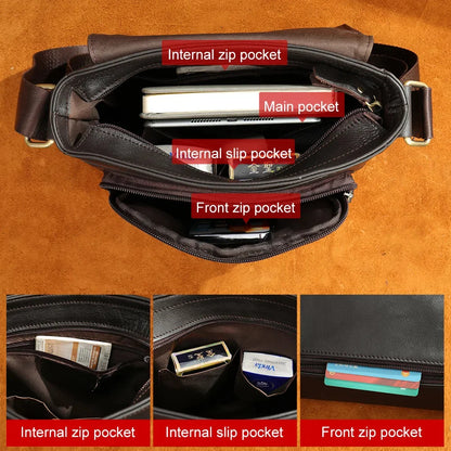 Men's Genuine Leather Messenger Bag Crossbody Shoulder Bags Male Casual Handbag Men Sling Pack For Work Business