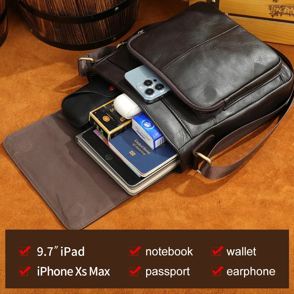 Men's Genuine Leather Messenger Bag Crossbody Shoulder Bags Male Casual Handbag Men Sling Pack For Work Business