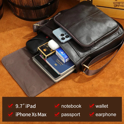 Men's Genuine Leather Messenger Bag Crossbody Shoulder Bags Male Casual Handbag Men Sling Pack For Work Business