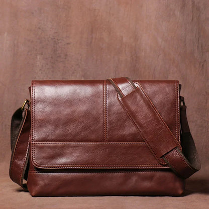 Men's Genuine Leather Shoulder Vintage Casual A4 First Layer Cowhide Messenger Handmade Satchel Bag