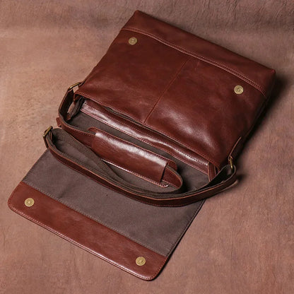 Men's Genuine Leather Shoulder Vintage Casual A4 First Layer Cowhide Messenger Handmade Satchel Bag