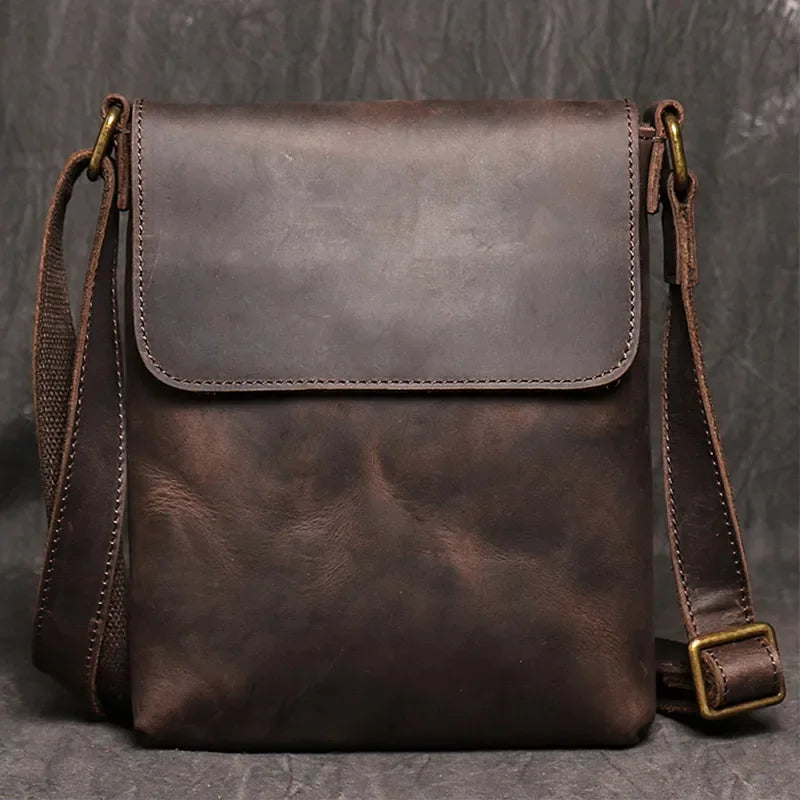 Men's Genuine Leather Shoulder Vintage Casual Cowhide High Quality Sling Crossbody Male Small Messenger Handbag Bags