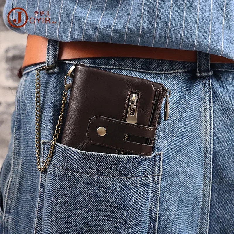 Men's Genuine Leather Small Wallet for Men with Credit Card Holder Luxury Design Bifold Zipper Coin Pocket Fashion