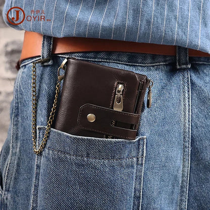 Men's Genuine Leather Small Wallet for Men with Credit Card Holder Luxury Design Bifold Zipper Coin Pocket Fashion