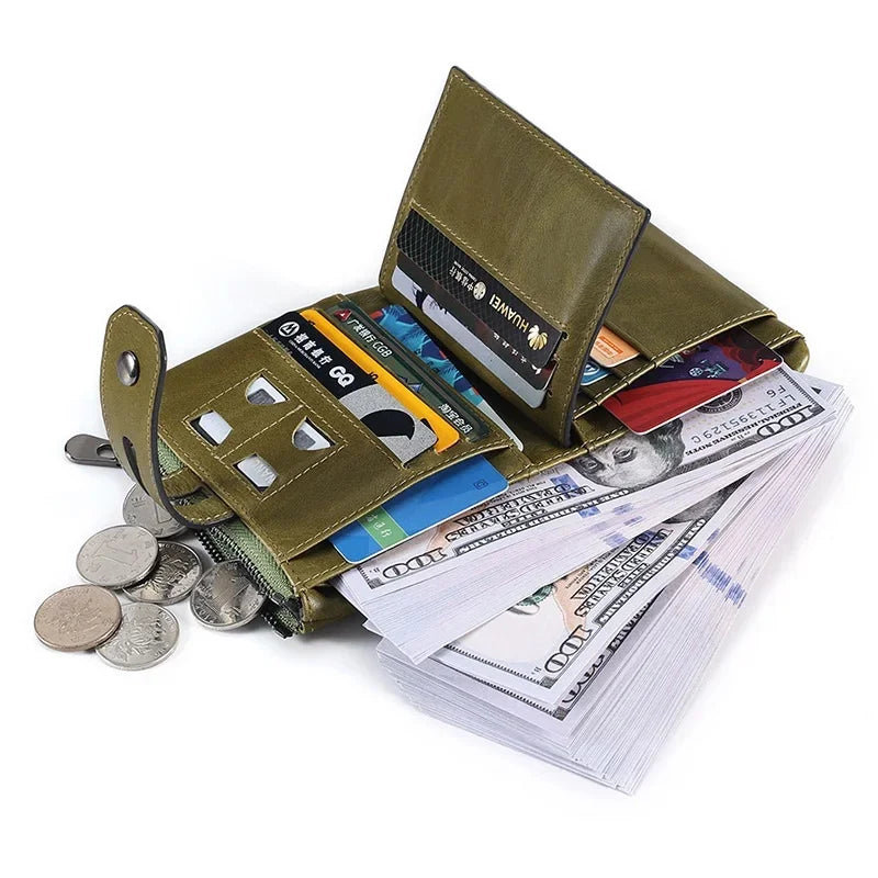 Men's Genuine Leather Small Wallet for Men with Credit Card Holder Luxury Design Bifold Zipper Coin Pocket Fashion