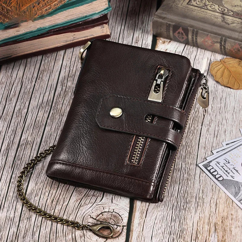 Men's Genuine Leather Small Wallet for Men with Credit Card Holder Luxury Design Bifold Zipper Coin Pocket Fashion