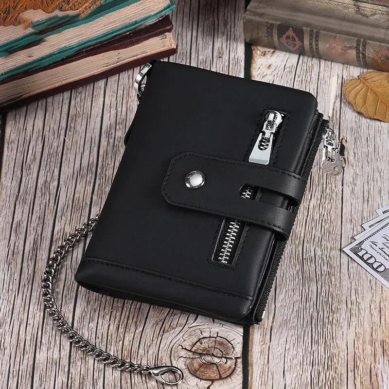 Men's Genuine Leather Small Wallet for Men with Credit Card Holder Luxury Design Bifold Zipper Coin Pocket Fashion