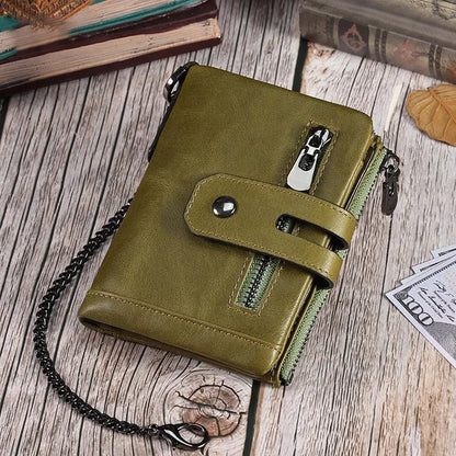 Men's Genuine Leather Small Wallet for Men with Credit Card Holder Luxury Design Bifold Zipper Coin Pocket Fashion