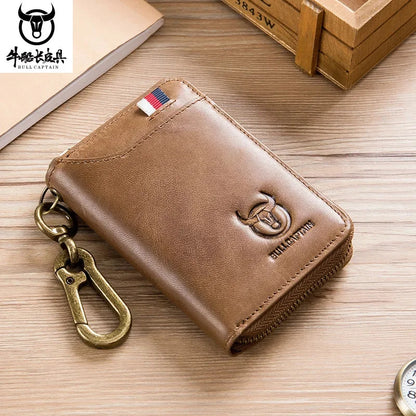 Men's Genuine Leather chain Multifunction Card Holder Organizer Pouch Cowhide Car Wallet Housekeeper Key Case
