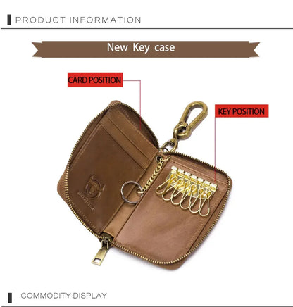 Men's Genuine Leather chain Multifunction Card Holder Organizer Pouch Cowhide Car Wallet Housekeeper Key Case