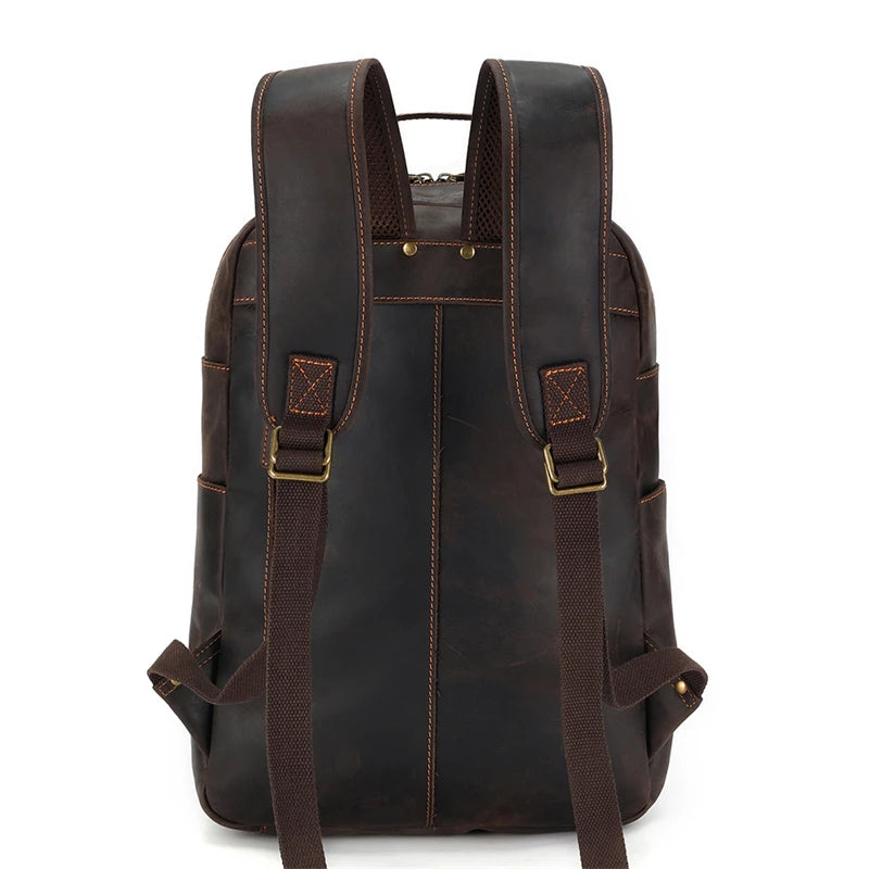 Men's High-end Genuine Crazy Horse Leather Backpack For 14'' Laptop Backpack Leather Waterproof Wear Travel Business Backpack