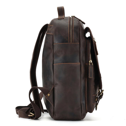 Men's High-end Genuine Crazy Horse Leather Backpack For 14'' Laptop Backpack Leather Waterproof Wear Travel Business Backpack