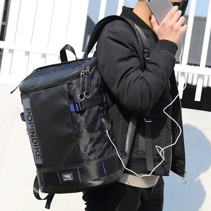 Men's Large Capacity Backpack USB Port Laptop Backpack Camouflage Travel Bag Business Computer Bag Fashion Schoolbag