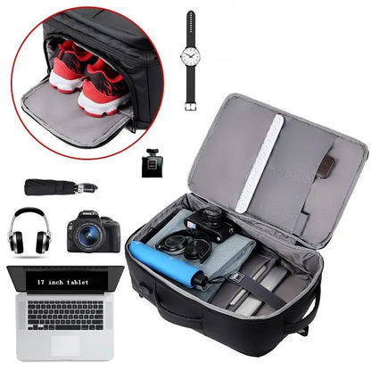 Men's Large Capacity Extensible Business Backpack Multi-function USB Charging Travel Waterproof Expandable Computer Backpacks
