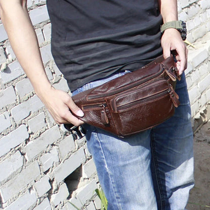 Men's Large Genuine Leather Retro Business Bag Fanny Purse Pack Travel Shoulder Waist Belt Phone Pouch Bags For Male