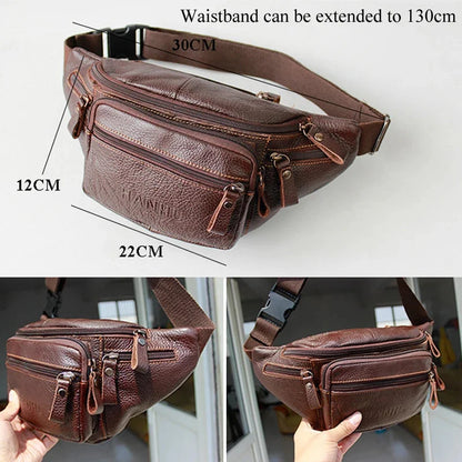 Men's Large Genuine Leather Retro Business Bag Fanny Purse Pack Travel Shoulder Waist Belt Phone Pouch Bags For Male